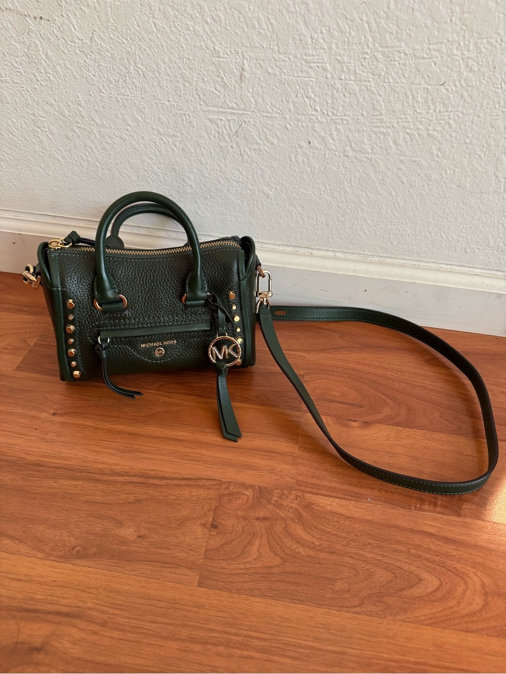 Michael Kors Dark Green Leather Studded Crossbody Bag Y2K